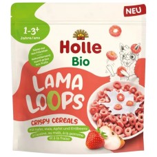 Holle BIO kraukšķīgās sausās brokastis ar zemenēm Lama Loops, bez pievienota cukura, 125g